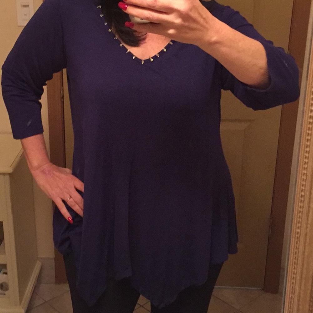 Rose & Olive Navy handkerchief hem tunic/crystals